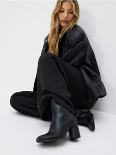 Reserved - Skórzane botki - czarny - Botki damskie - miniaturka - grafika 1