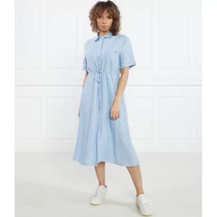 Sukienki - Tommy Hilfiger Lniana sukienka LINEN MIDI DRESS SS - grafika 1