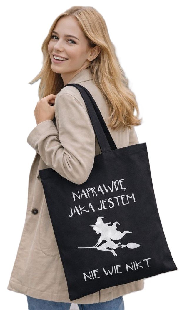 Torba na zakupy NAPRAWDĘ JAKA JESTEM... z nadrukiem na zamek TA-55 czarny