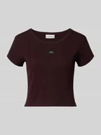 Koszulki i topy damskie - T-shirt krótki z detale z logo - miniaturka - grafika 1