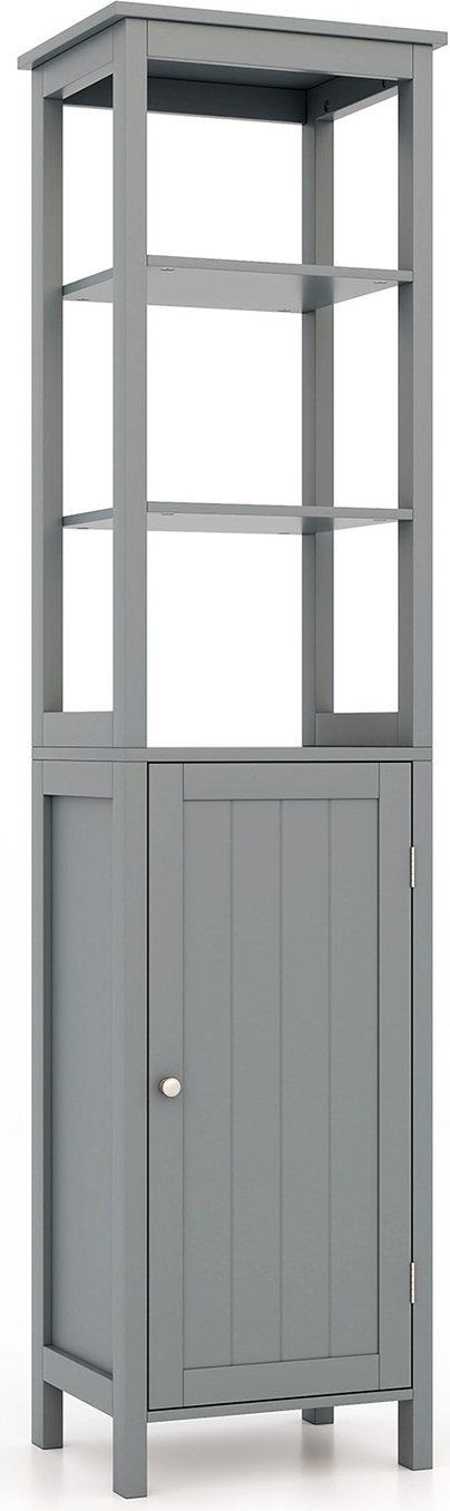 Szafka łazienkowa z 3 otwartymi przegrodami, wolnostojąca wysoka szafka do łazienki, salonu i kuchni, szafka łazienkowa 40 x 32 x 161 cm (szara)