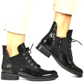 Botki damskie - DAMSKIE BOTKI NA PŁASKIEJ PODESZWIE VINCEZA 16477 CZARNE - miniaturka - grafika 1