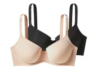 Biustonosze - esmara® Biustonosze damskie z biobawełną, 2 sztuki (Czarny/ beżowy, 90C) - miniaturka - grafika 1