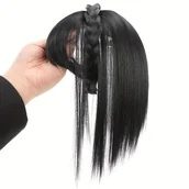 Pozostałe akcesoria fryzjerskie - TEMU Stylowa Opaska z Warkoczem z Klipsowym Topperem i Grzywką - Naturalny Wygląd Syntetycznych Prostych Przedłużeń Włosów dla Kobiet, Idealne do - miniaturka - grafika 1