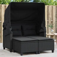 Sofy ogrodowe - 2-osobowa sofa ogrodowa z daszkiem i podnóżkami, czarna, rattan PE Lumarko! - miniaturka - grafika 1