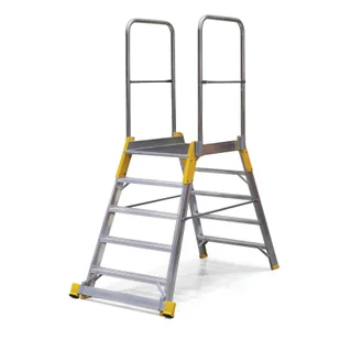 Mostek aluminiowy, drabina z platformą, obustronny ALVE FORTE, 2x5 stopni, wysokość platformy 1,04 m - Drabiny - miniaturka - grafika 1