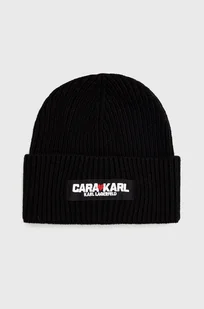Karl Lagerfeld czapka z domieszką wełny Karl Lagerfeld x Cara Delevingne kolor czarny z domieszką wełny - Czapki damskie - miniaturka - grafika 1