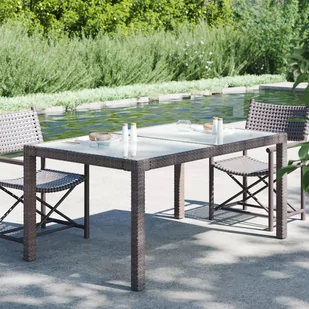 vidaXL Stół ogrodowy 150x90x75 cm szkło i rattan PE brązowy 316704 - Stoły ogrodowe - miniaturka - grafika 1