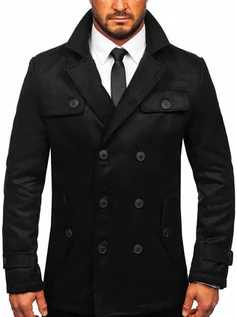 Płaszcze męskie - Czarny dwurzędowy płaszcz męski zimowy Denley M3142 - grafika 1