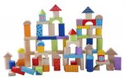Sortery dla dzieci - EcoToys Drewniane klocki 100 szt wiaderko + sorter 2505 - miniaturka - grafika 1