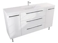 Szafki łazienkowe - Szafka Stojąca Z Umywalką ATH 140 cm D - Biały Wysoki Połysk - Uchwyty Chromowane - miniaturka - grafika 1