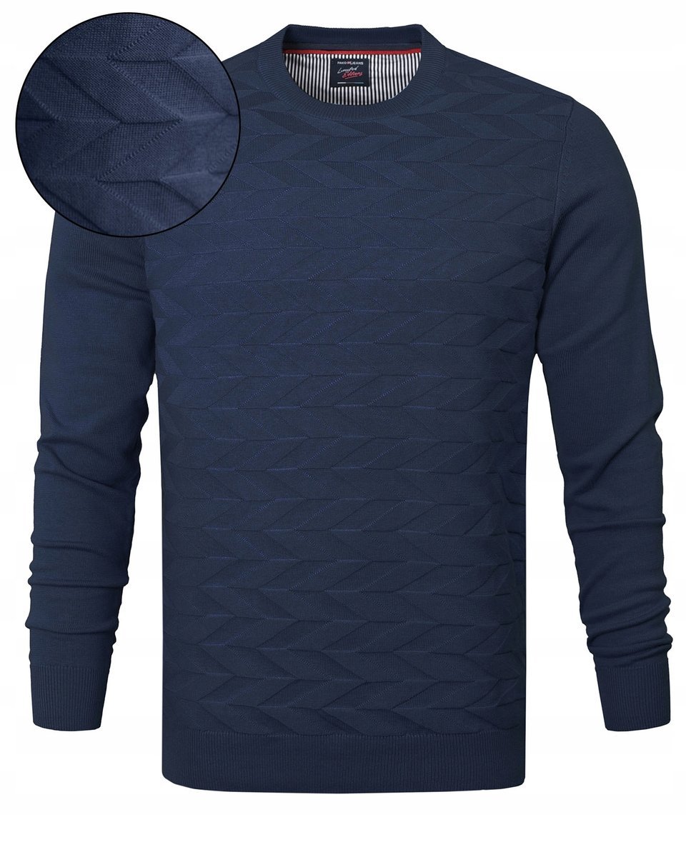 Elegancki SWETER Męski Klasyczny GRANATOWY Bawełniany M Pako Jeans