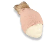Czapki damskie - Czapka damska zimowa z pomponem polska produkcja różowa - miniaturka - grafika 1