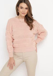 Różowy Sweter o Krótkim Fasonie z Luźnymi Rękawami Hejlla - Swetry damskie - miniaturka - grafika 1