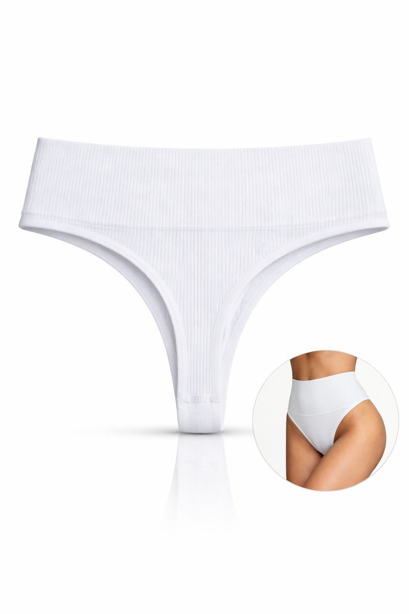 Stringi modelujące damskie prążkowane bezszwowe wysoki stan białe M