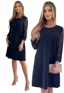 GRANATOWA KLASYCZNA ELEGANCKA WIZYTOWA SUKIENKA MINI 3/4 RĘKAW ROZMIAR 42 - Sukienki - miniaturka - grafika 1