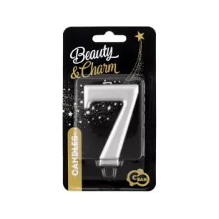 Godan Świeczka cyferka 7, metalik srebrna PF-SCS7 8cm - Urodziny dla dorosłych - miniaturka - grafika 1