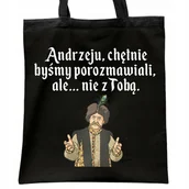 Torby i wózki na zakupy - Torba bawełniana czarna na zakupy 1670 Chętnie Byśmy Porozmawiali - miniaturka - grafika 1