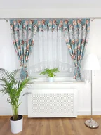 Firany - Firana gotowa z zasłonami ozdobiona różami- szara, komplet dekoracyjny - miniaturka - grafika 1