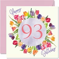 Kartki okolicznościowe i zaproszenia - Piękne kartki na 93. urodziny dla kobiet – bukiet kwiatów tulipanów – kartka urodzinowa dla niej prabci babci prezenty urodzinowe, 145 mm x 145 mm piękne kwiatowe kartki okolicznościowe prezent - miniaturka - grafika 1