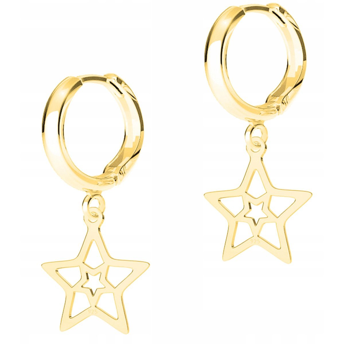 Złote Kolczyki Blaszki z Gwiazdami Star Gwiazdy Gwiazdki SREBRO 925