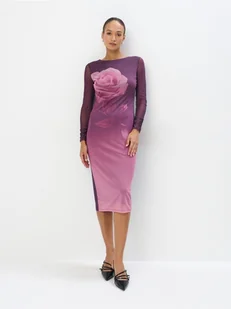 Mohito - Sukienka midi z dzianiny mesh - pastelowy różowy - Sukienki - miniaturka - grafika 1