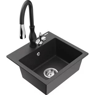 Mexen Milo zlewozmywak granitowy 1-komorowy z baterią kuchenną Savita, czarny nakrapiany - Zlewozmywaki z baterią - miniaturka - grafika 1