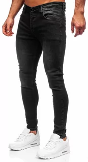 Spodnie męskie - Czarne spodnie jeansowe męskie skinny fit Denley R924 - grafika 1