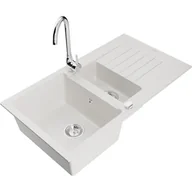 Zlewozmywaki z baterią - Mexen Matias zlewozmywak granitowy 1,5-komorowy z ociekaczem i baterią kuchenną Telma, biały - miniaturka - grafika 1