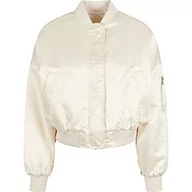 Kurtki damskie - Urban Classics Damska kurtka bomberka, krótka, błyszcząca, satynowa, z kieszenią na ramię, krój oversize, rozmiar XS do 5XL, Whitesand, M - miniaturka - grafika 1