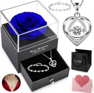 Bransoletki - Srebrny Naszyjnik Diamentowany Serce Prezent Dla Kobiet + Bransoletka - miniaturka - grafika 1