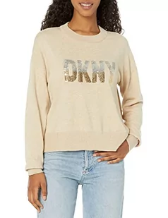 DKNY damski sweter z długim rękawem z cieniowanym cekinem, Palamino Chiny/Gold Ombre, XS - Swetry damskie - miniaturka - grafika 1