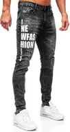 Spodnie męskie - Czarne spodnie jeansowe męskie slim fit Denley TF291 - miniaturka - grafika 1