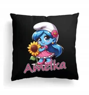 Poduszki dekoracyjne - CZARNA Poduszka Z IMIENIEM Na Wielkanoc NIEBIESKIE SMERFY SMERF SMERFETKA - miniaturka - grafika 1