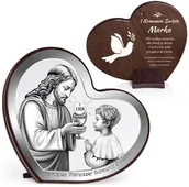 Pamiątka Pierwszej Komunii Świętej - Obrazek w kształcie serca z nadrukiem dla chłopca na komunię - miniaturka - grafika 1
