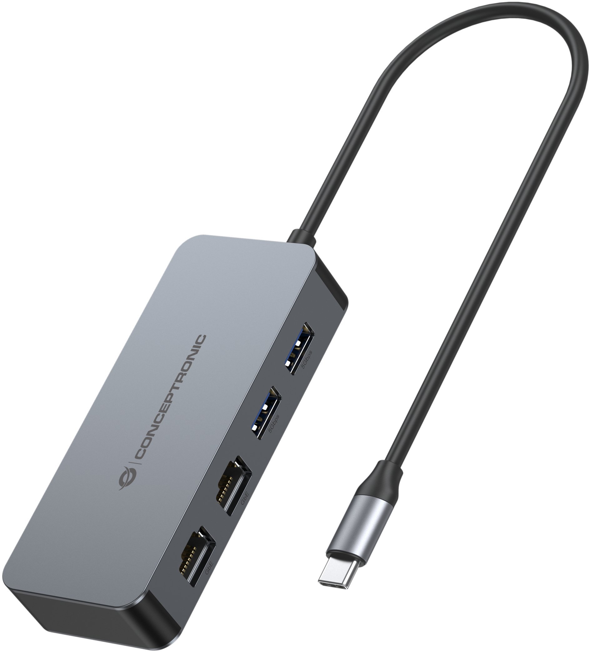 Karta sieciowa Conceptronic CONCEPTRONIC Adapter USB-C->2xGbE+2xUSB-A3.2 5Gbs 0.30m gr ABBY24G