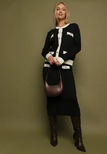 Czarno-Biały Dzianinowy Komplet z Bawełną Kardigan i Spódnica Amantta - Dresy damskie - miniaturka - grafika 1