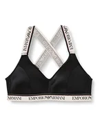 Biustonosze - Emporio Armani Damski biustonosz sportowy z mikrofibry z logo Straps Wyściełany biustonosz, czarny, XL - miniaturka - grafika 1