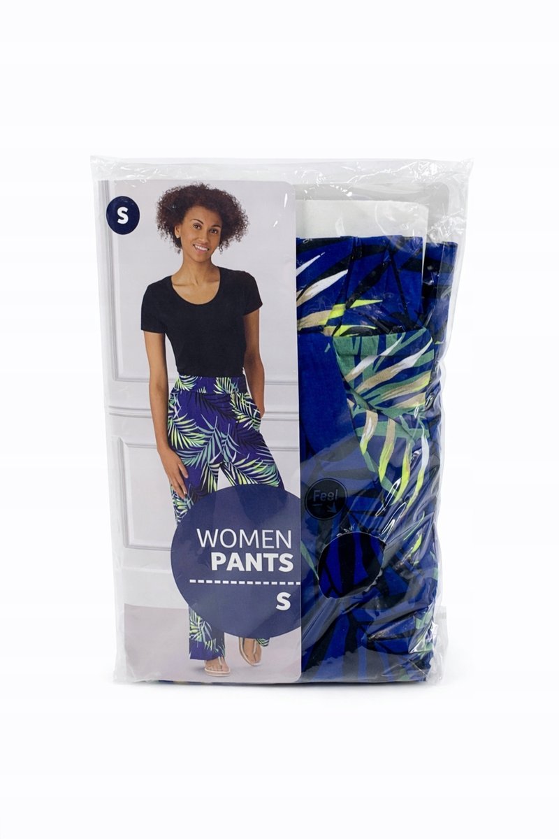 Spodnie Damskie Wiskozowe S Lekkie Elastyczne Wzór Liście