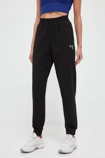 Spodnie damskie - Puma spodnie dresowe bawełniane kolor czarny gładkie - grafika 1
