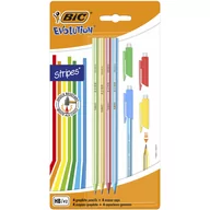 Przybory szkolne - Ołówek + Gumki Bic Evolution Stripes 646 Hb Blister 4+4Szt - miniaturka - grafika 1