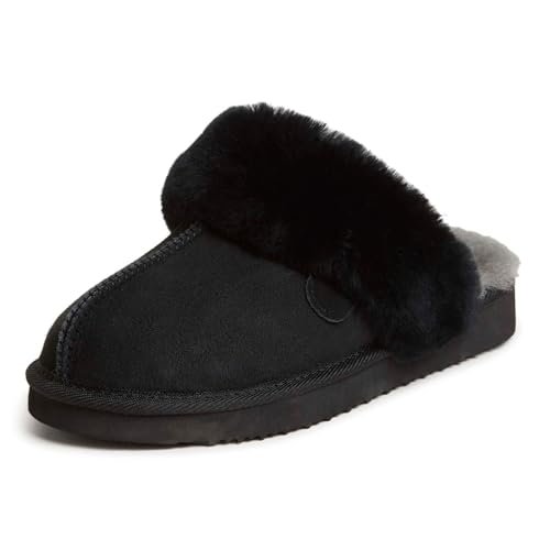 Dearfoams Damskie kapcie Fireside Sydney sztuczne Shearling Scuff, Czarny - 38 EU