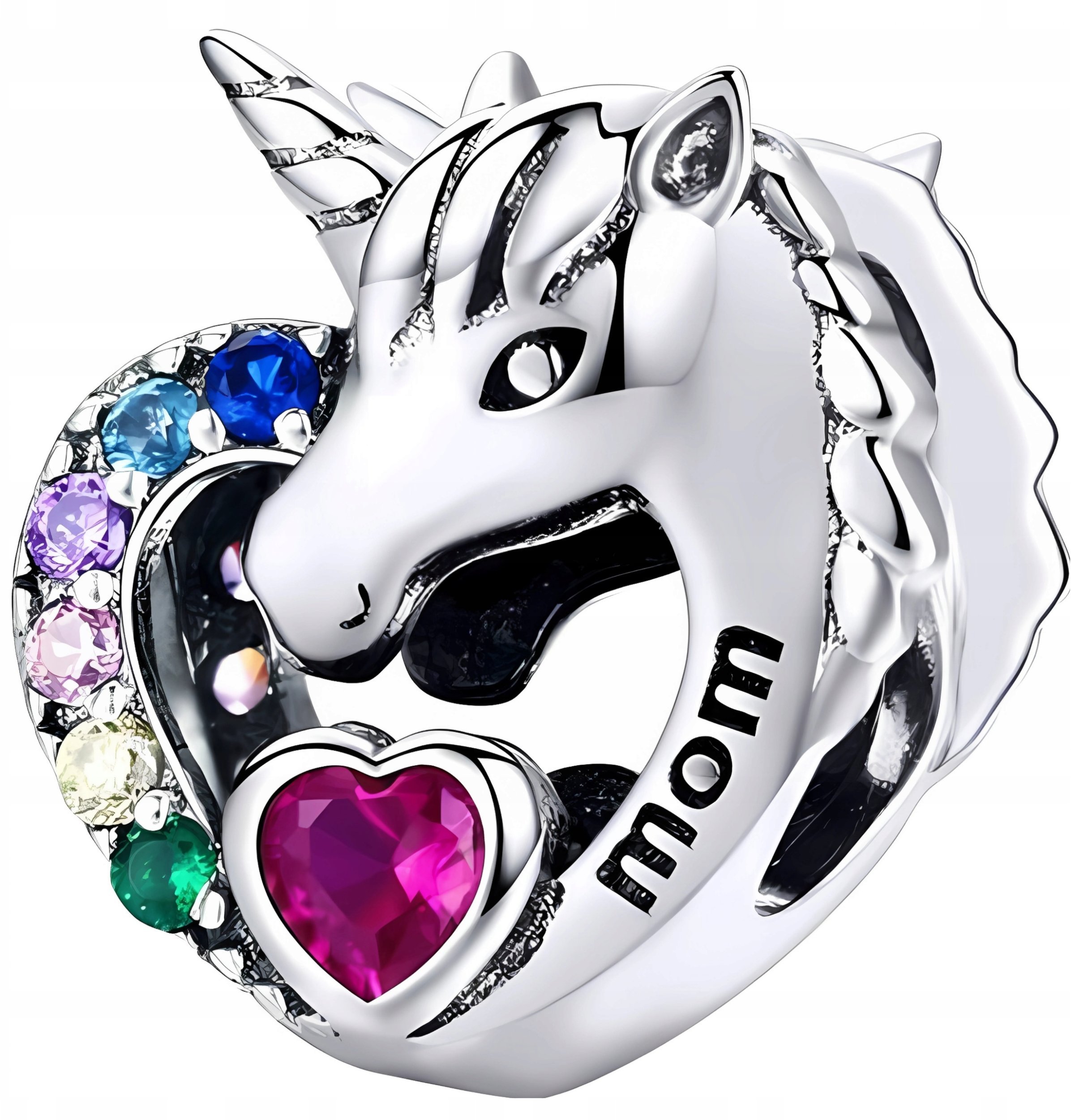 Ivybands CHARMS JEDNOROŻEC MAMA serce srebro 925 koralik kolorowe cyrkonie unicorn