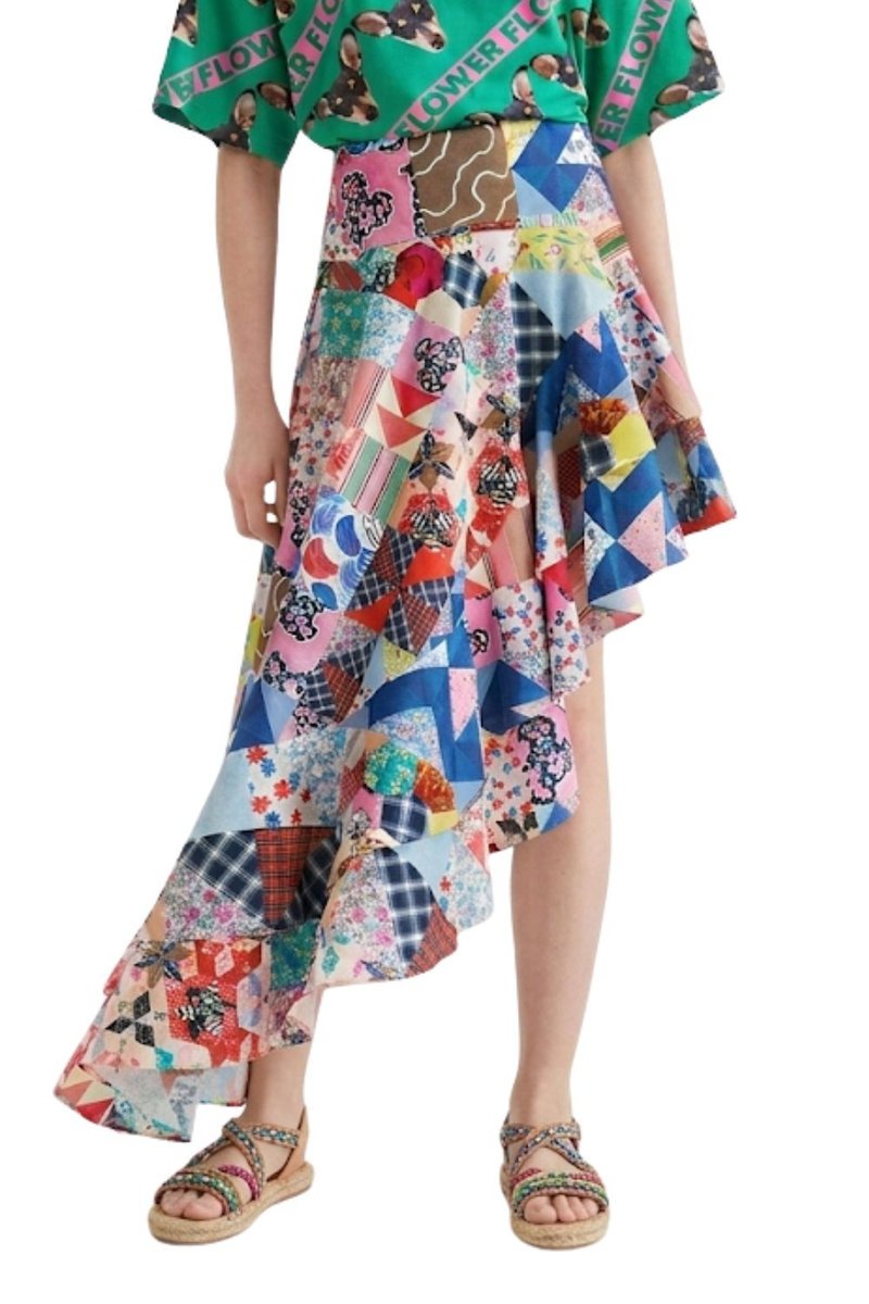 Spódnica damska Desigual Charlotte asymetryczna z falbankami -XS