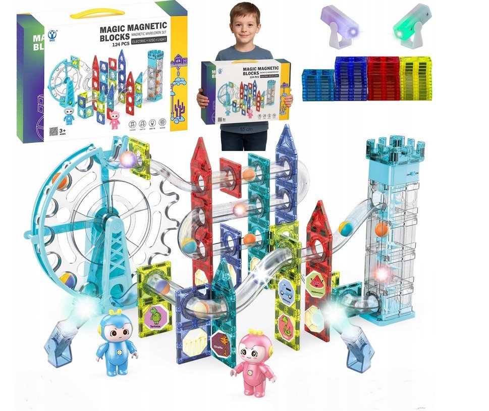 KLOCKI MAGNETYCZNE KONSTRUKCYJNE ŚWIECĄCY TOR 3D MAGNETIC EDUKACYJNE