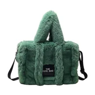 Portfele - Designer Faux Fur Large Tote Bag Woman Luxury Soft Plush Damskie Torby Puszyste Zakupy Ramię Messenger Bag Zimowy ciepły portfel Zielony Duży 34cm2... - miniaturka - grafika 1