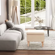 Pufy i podnóżki - Lumarko Podnóżek z drewnianymi nóżkami, kremowy, obity tkaniną - miniaturka - grafika 1