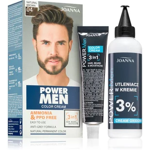 Joanna Power Men Color Cream Farba do włosów 3in1 dla mężczyzn 04 Natural Brown 100g - Farby do włosów i szampony koloryzujące - miniaturka - grafika 1