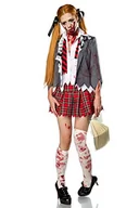 Sukienki - MASK PARADISE Fantazyjny zombie uczennica kostium szkoła mundurek Halloween horror sukienka dla dorosłych, kolor: szary / czerwony / biały; rozmiar: L 80010-L - miniaturka - grafika 1