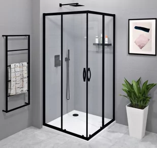 GELCO Kabina prysznicowa kwadratowa narożna SIGMA SIMPLY BLACK drzwi przesuwne 90x90x190 czarny mat szkło transparentne z powłoką Coated Glass GS2190BGS2190B - Kabiny prysznicowe - miniaturka - grafika 1